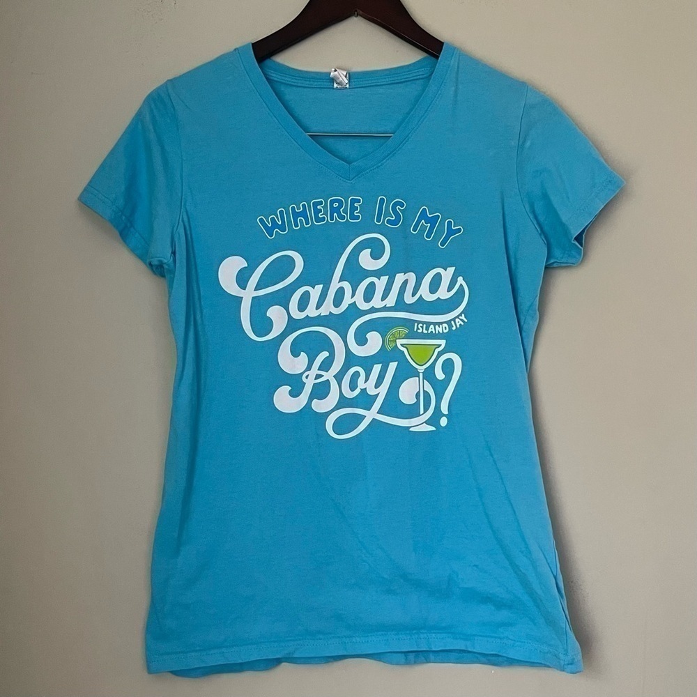 Live and Tell | Blue Cabana Boy V-Neck Tee | Medium​​